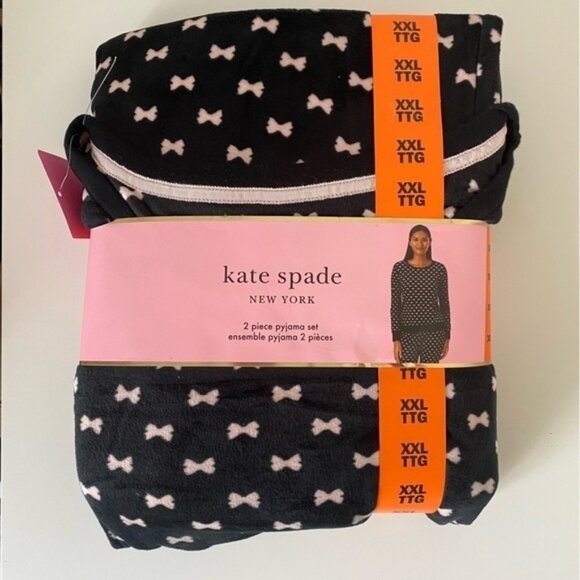 NWTKateSpade2PiecePajamaSetBlackwPinkBowsXLXXL - Picture 5 of 5
